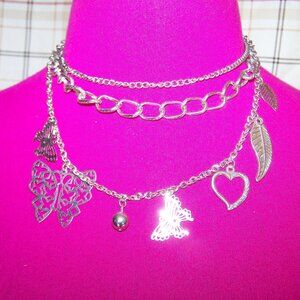Multi-strand Metal Butterfly Necklace